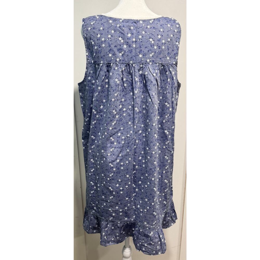 EILEEN WEST 100% Cotton Sleeveless Floral Print Sleep Dress Lace Size M - Picture 3 of 5